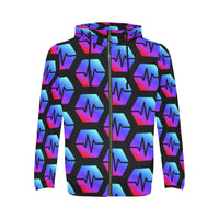 Pulse Black Men's All Over Print Full Zip Hoodie