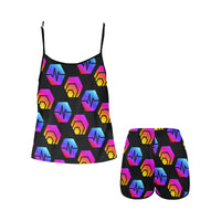 Hex Pulse Combo Black Women's Spaghetti Strap Cami Short Pajama Set