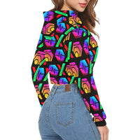 HPXdotCOM Black Women's All Over Print Cropped Hoodie