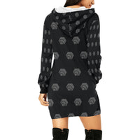 Hex Black & Grey Women's All Over Print Hoodie Mini Dress