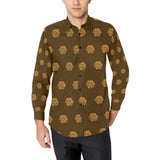 Hex Brown & Tan Men's All Over Print Long Sleeve Dress Shirt (Without Pocket)