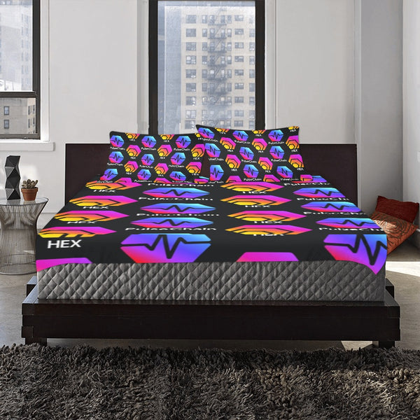 Hex Pulse TEXT Black Special Edition 3-Piece Bedding Set (1 Duvet Cover 86"x70"; 2 Pillowcases 20"x30")