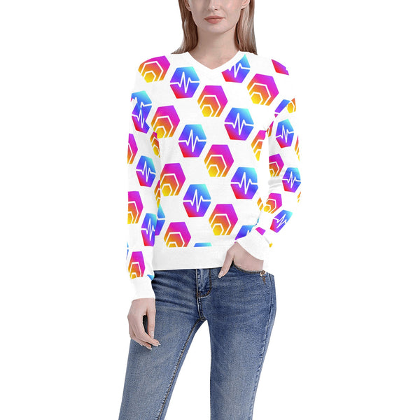 Hex Pulse Combo Women's All Over Print V-Neck Sweater