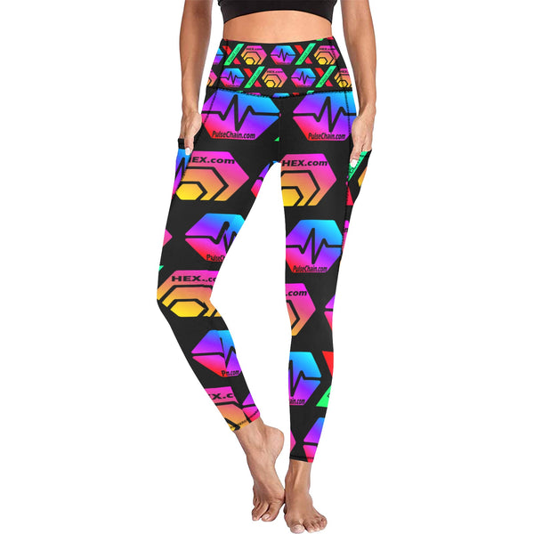 HPXdotCOM Black All Over Print High Waist Leggings with Pockets