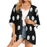 Hex White Black Women's Kimono Chiffon Cover Up