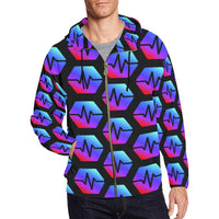 Pulse Black Men's All Over Print Full Zip Hoodie