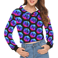 Pulse Black Women's All Over Print Cropped Hoodie