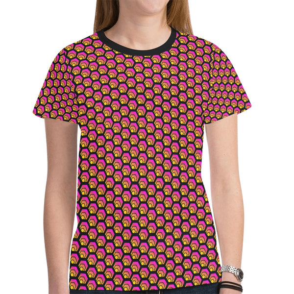 Hex Small Black Women's All Over Print Mesh Cloth T-shirt