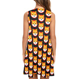 Shiba Inu Black Sleeveless Tank Dress with Pockets