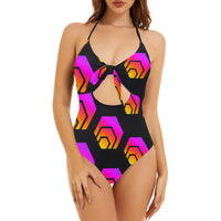 Hex Black Tapered Backless Bow Hollow Out Swimsuit
