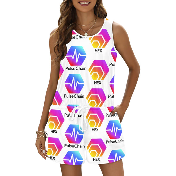 Hex Pulse TEXT All Over Print Vest Short Jumpsuit