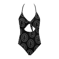 Litecoins Black & Grey Backless Bow Hollow Out Swimsuit