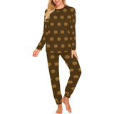 Hex Brown & Tan Women's All Over Print Pajama Set with Trouser Opening