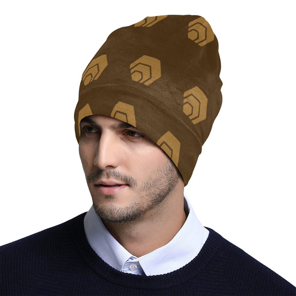 Hex Brown & Tan All Over Print Beanie for Adults