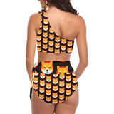 Shiba Inu Black Women's One Shoulder Bikini Set