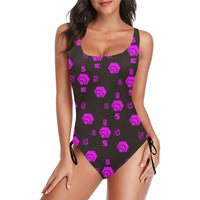5555 Pink Drawstring Side One-Piece Swimsuit