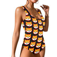 Shiba Inu Black Women's Low Back One Piece Swimsuit