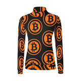 Bitcoin Black & Orange Women's All Over Print Mock Neck Sweater