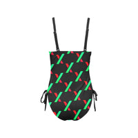 PulseX Black Drawstring Side One-Piece Swimsuit