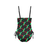 PulseX Black Drawstring Side One-Piece Swimsuit