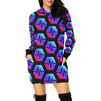 Pulse Black Women's All Over Print Hoodie Mini Dress