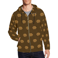 Hex Brown & Tan Men's All Over Print Full Zip Hoodie