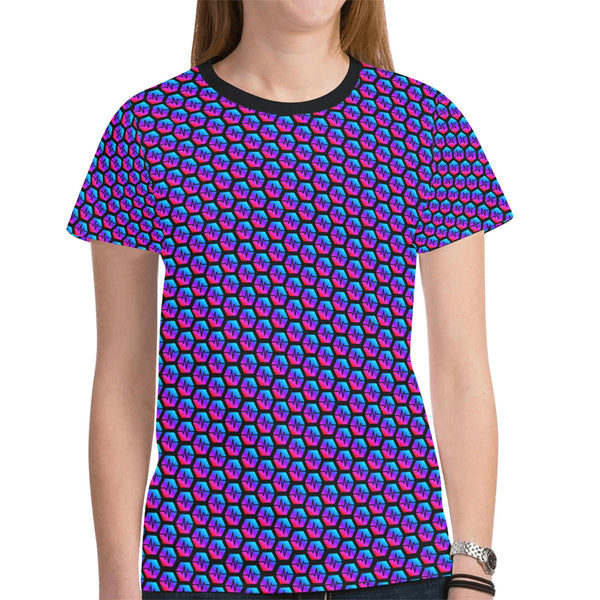 Pulses Small Black Women's All Over Print Mesh Cloth T-shirt