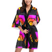 Hex Black Tapered Women's Short Kimono Robe