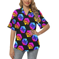 Hex Pulse Combo Black All Over Print Hawaiian Shirt for Women