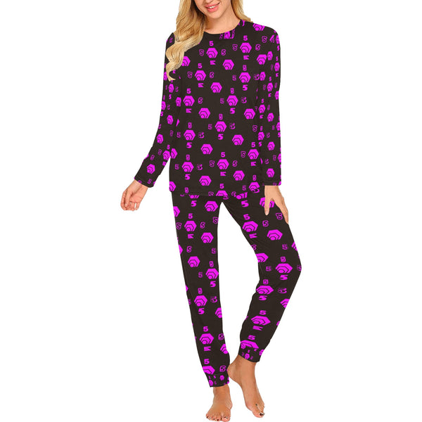 5555 Pink Women's All Over Print Pajama Set with Trouser Opening