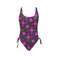5555 Pink Drawstring Side One-Piece Swimsuit
