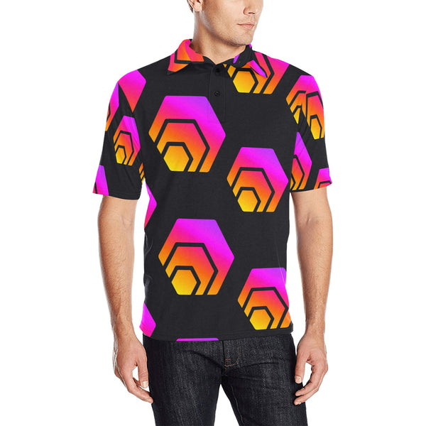 Hex Black Tapered Men's All Over Print Polo Shirt