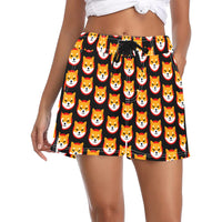 Shiba Inu Black Women's Casual Beach Shorts