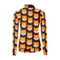 Shiba Inu Black Women's All Over Print Mock Neck Sweater