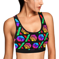 HPXdotCOM Black Women's All Over Print Sports Bra