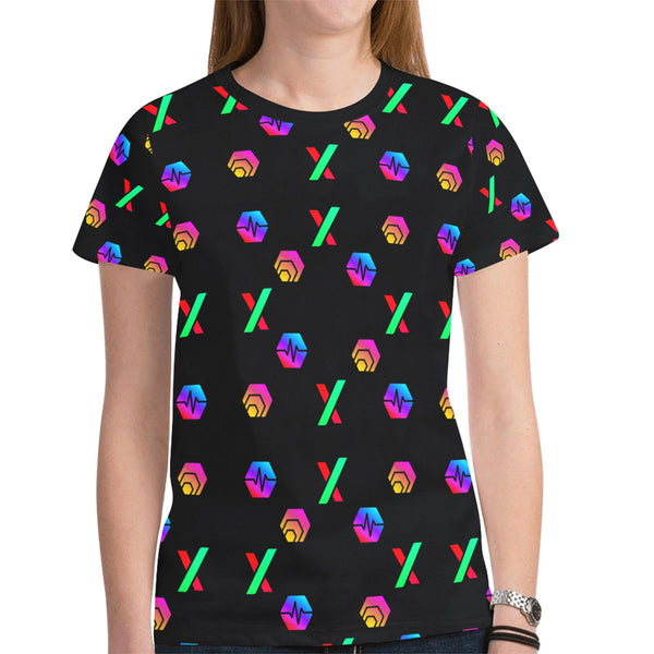 HPX Black Women's All Over Print Mesh Cloth T-shirt