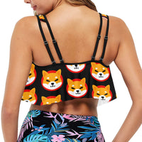 Shiba Inu Black Flounce Bikini Top