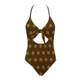 Hex Brown & Tan Backless Bow Hollow Out Swimsuit