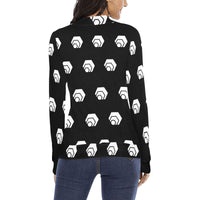 Hex White Black Women's All Over Print Mock Neck Sweater