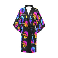 Hex Pulse TEXT Black Women's Short Kimono Robe