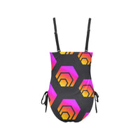 Hex Black Tapered Drawstring Side One-Piece Swimsuit
