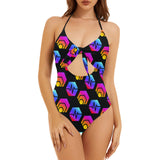 Hex Pulse Combo Black Backless Bow Hollow Out Swimsuit